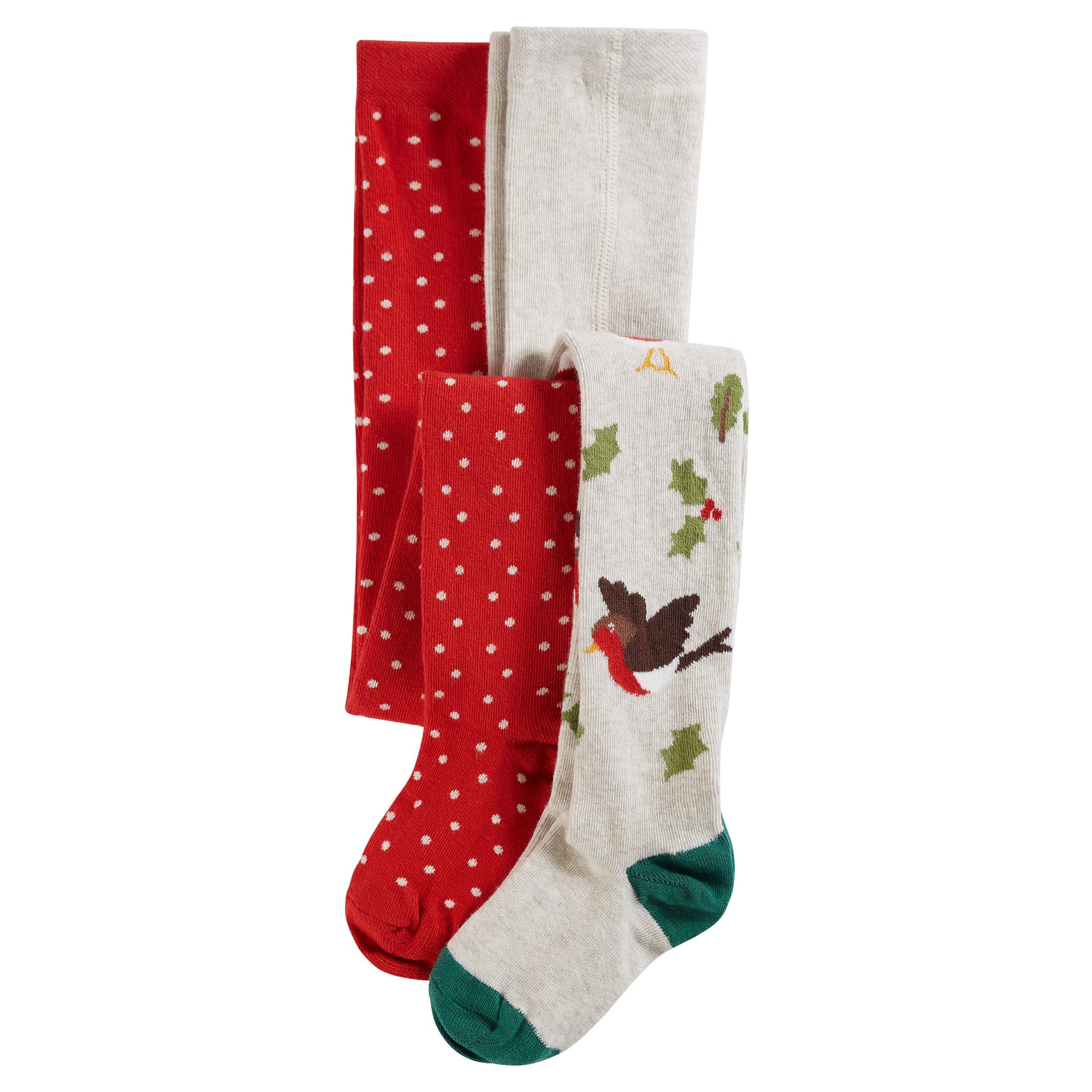 2-pack tights- robins/red polka dot