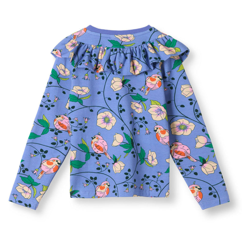 Long-sleeved ruffle t-shirt- robins, purple delight